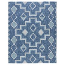 SAFAVIEH Courtyard Floella Geometric Indoor/Outdoor Area Rug, Navy/Aqua, 8' x 10'