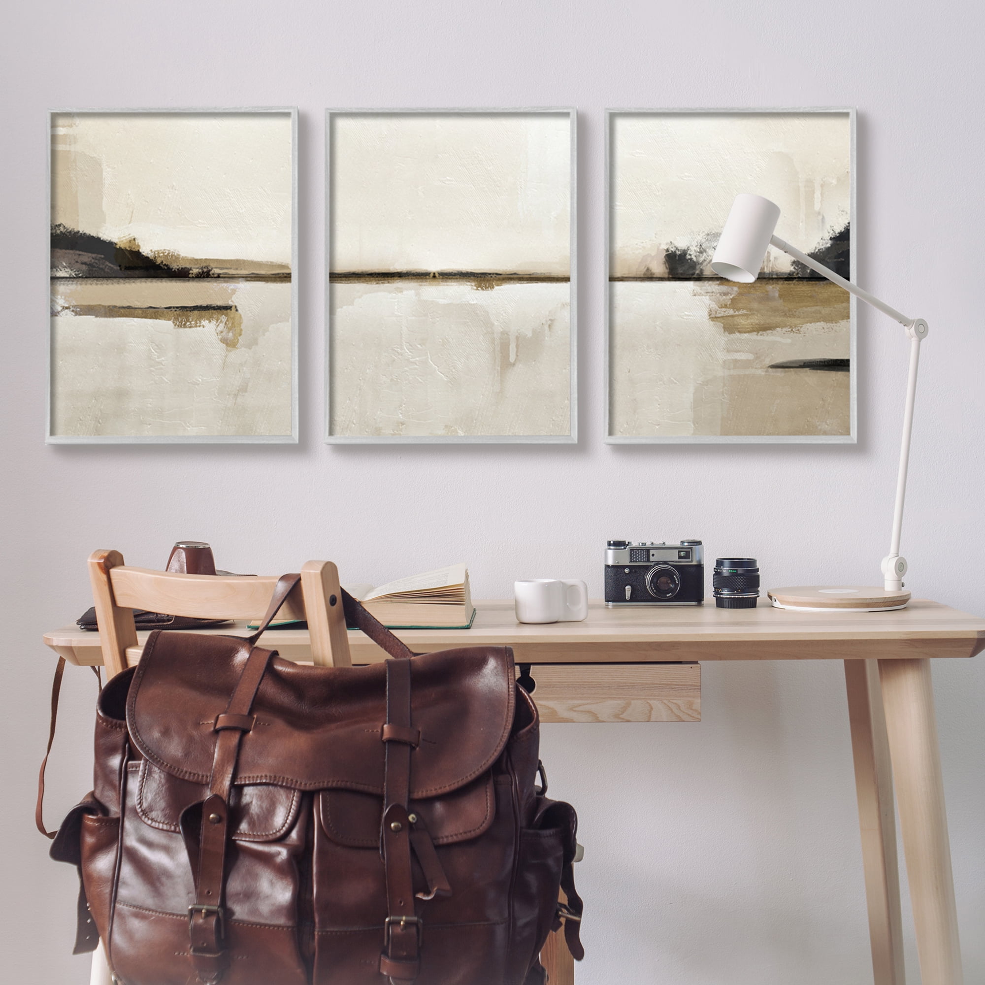 Stupell Industries Abstract Beige Landscape Nature Painting Gray Framed Art Print Wall Art, 24 x 30, Set of 3