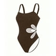 thumbnail image 4 of BOBOGOJP Women's One Piece Swimsuit Ribbed Open Back Bathing Suit Tummy Control Scoop Neck Adjustable Straps High Cut Swimwear Brown for Size S, 4 of 9