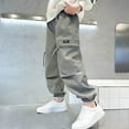 thumbnail image 2 of ZACPNCV Boys' Cargo Pants Wide Leg Straight Casual Sweat Pants Jogger Elastic Waistband Soft Trousers with Pockets 11-12 Years, 2 of 8