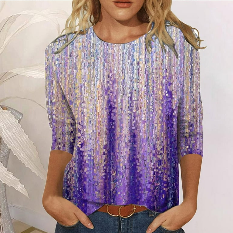 Women's Casual Loose Sleeve Sequin Blouse Print Mesh T Shirt,1