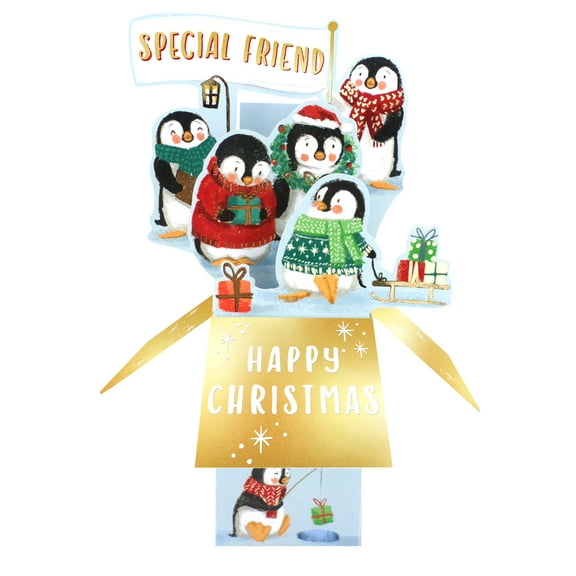 Second Nature Christmas Clever Cube Pop Up Card Special Friend  Penguins