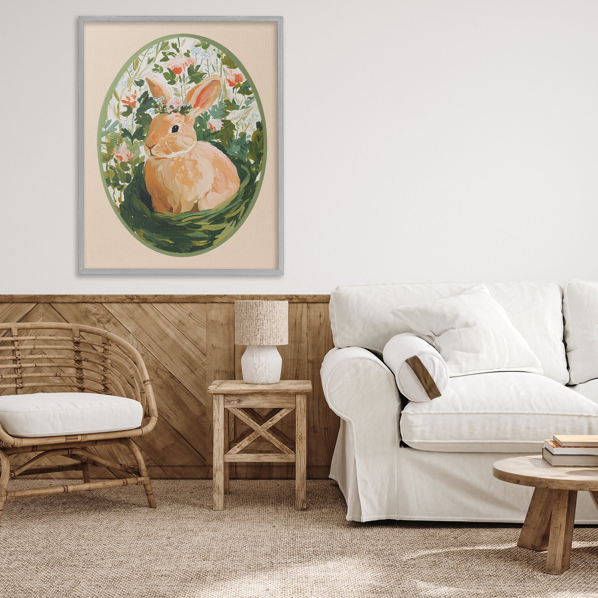 Stupell Industries Bloom Nest Bunny Gray Framed Giclee Art, design by Yen