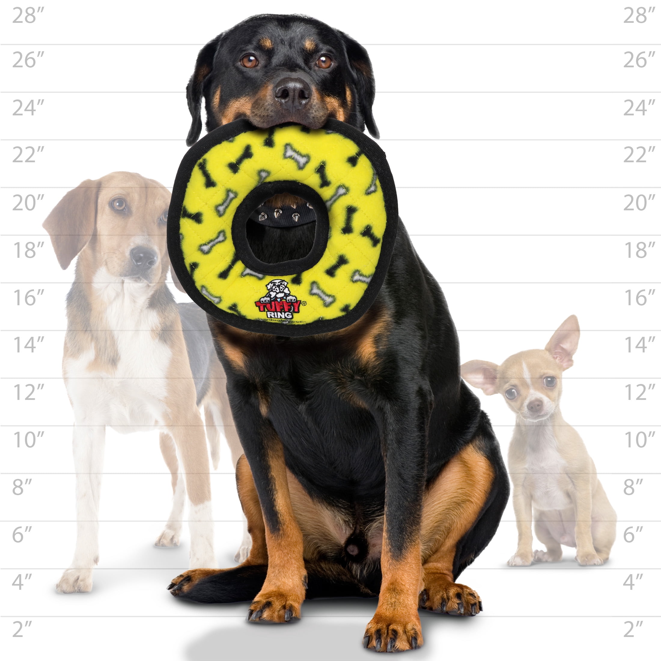 Tuffy Ultimate Ring Yellow Bone Durable Plush Squeaky Dog Toy