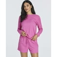 thumbnail image 2 of 2 Pack: Women's Ribbed Knit Long Sleeve Top and Shorts Pullover Lounge Pajama Set (Available In Plus Size), 2 of 6