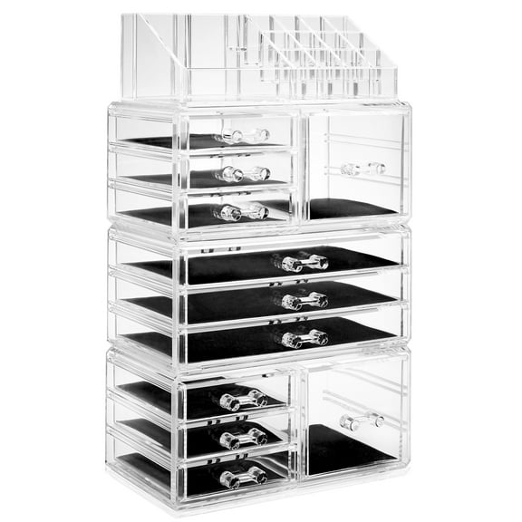 Casafield Cosmetic Makeup Organizer & Jewelry Storage Display Case, Acrylic Stackable Drawer Set