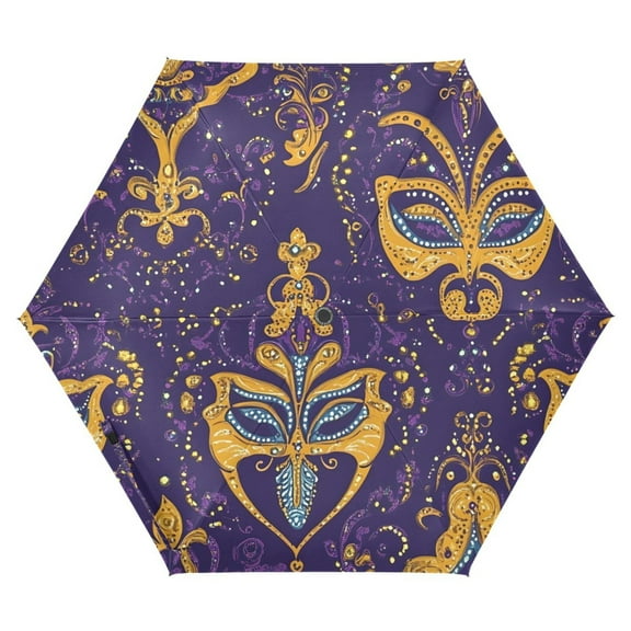 ALAZA Mardi Gras UPF 50  Compact Folding Umbrella for Rain Travel Umbrella Packable