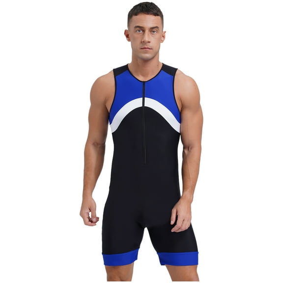 Jowowha Men's One-piece Zipper Swimwear Swimsuit Workout Athletic Boyleg Sun Protection Jumpsuit Blue M
