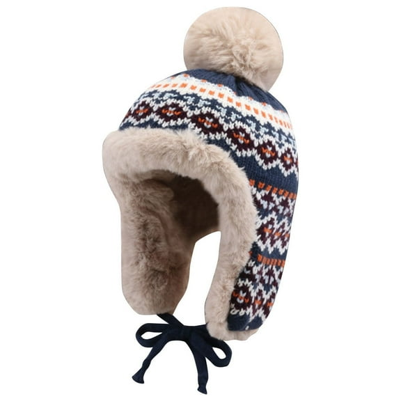 Luxalzxs Women Winter Peruvian Cover Ears Beanie Hat Ear Flaps Sherpa Fleece Lined Ski Snow Hats Retro Outdoor Warm Knit Wool Hat with Pompom