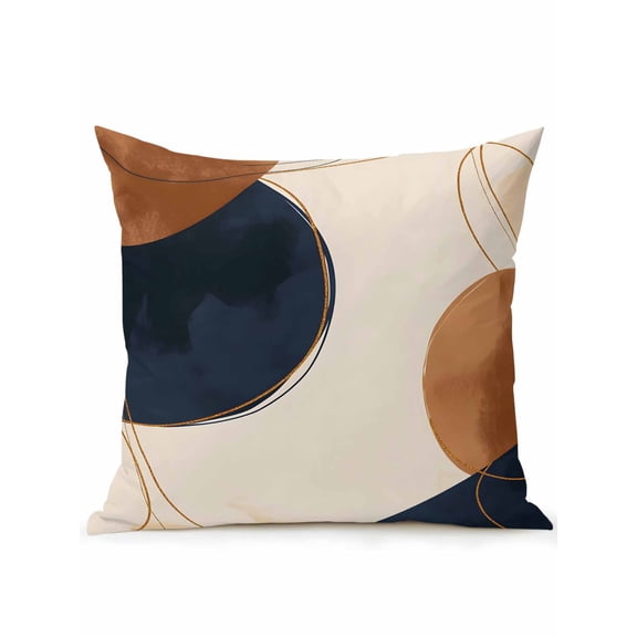 Outdoor Pillows Waterproof, Brown Navy Blue Bedding Throw Pillows with Insert for Couch Sofa Bed, Modern Abstract Art Geometric 18x18 Inch Pillowcases Decorative Camping Patio Pillow Set of 1