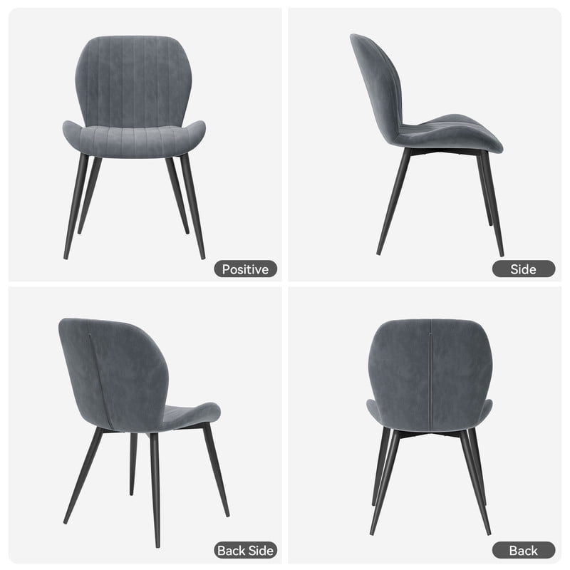 Hawsaiy Modern Velvet Dining Chairs Set of 2,Upholstered Armless Chairs with Metal Legs and Thick Cushions,Dark Gray