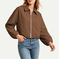 thumbnail image 5 of Tdoqot Womens Cropped Bomber Jackets- Casual Lightweight Trendy Zip Up Long Sleeve Fall Track Jacket Brown Size M, 5 of 8