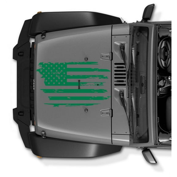 Large USA American Flag Hood VINYL decal for Jeep, Truck and others. (GREEN)