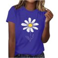 thumbnail image 2 of VBVC Women's Daisy Print Short Sleeve T-Shirt , Ladies' Lightweight Casual Crewneck Tee , Colorful Breathable Summer Tops For Women,Blue,S-2XL, 2 of 6