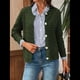 thumbnail image 4 of Cárdigan de Punto para Mujer, Informal, de Larga, con Botones, Abierto, Moderno, para Exteriores Verde L, 4 of 10