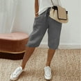 thumbnail image 2 of Womens Bermuda Shorts Knee Length Summer Casual Petite Drawstring Elastic Pull On Waist Linen Shorts Pedal Pushers with Pockets Dark Gray S, 2 of 7
