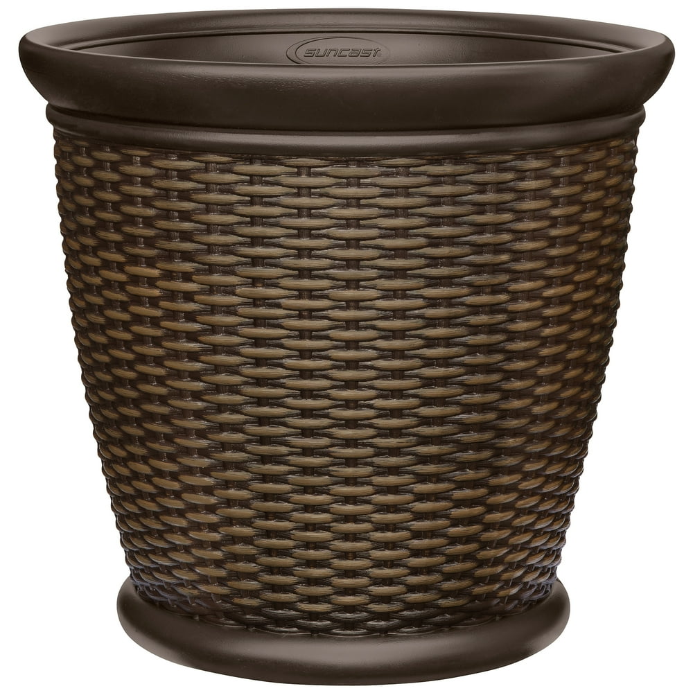 Better Homes & Gardens 22" Faux Wicker Resin Planter Pot, Java Brown