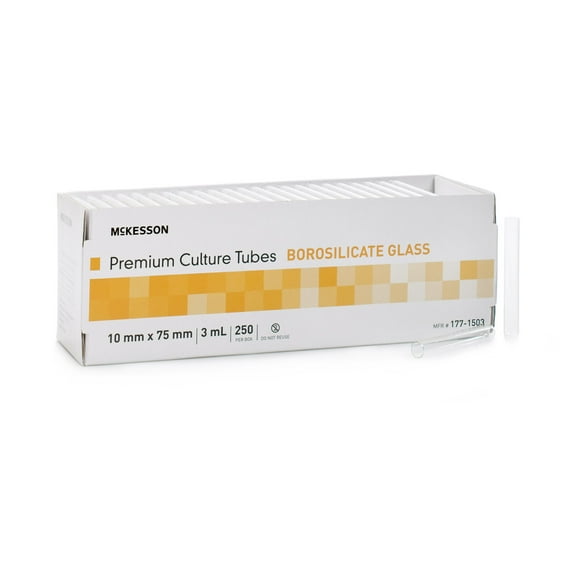 McKesson Premium Glass Culture Tubes, 3 mL Volume - 10 mm x 75 mm, 250 Ct