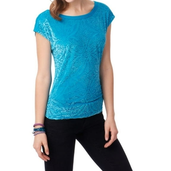Aeropostale Womens Velvet Burnout Zipped Back Pullover Blouse, Blue, Juniors, Medium