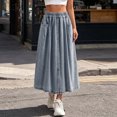 thumbnail image 3 of Wxolcjlv Women's Elastic Waist Button‑Front Denim‑Look Maxi Skirt Split A‑Line Skirt With Pockets, 3 of 8