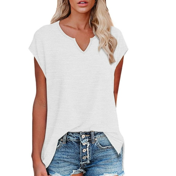 hotojiny Plus Size Tops for Women Summer Loose Oversized Cap Short Sleeve Shirt Casual V Neck Beach Tee Clothes