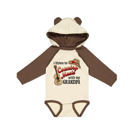 

Inktastic I Listen to Country Music with my Grandpa Guitar and Hat Gift Baby Boy or Baby Girl Long Sleeve Bodysuit