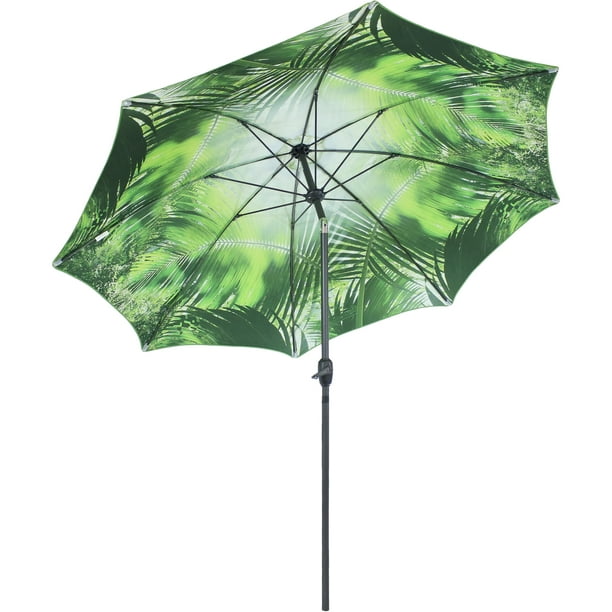 Sunnydaze 8foot Patio Umbrella Inside Out Green Tropical Leaf Design