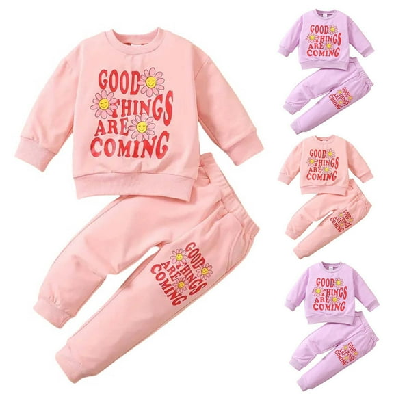 Fesfesfes Baby Girl Clothes Outfits Girls Letter Flower Sweater Set Toddler Fashion Two-piece Set