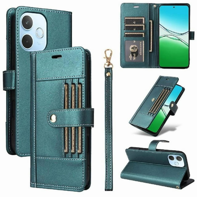 FOXDOCK Funda tipo Cartera para OPPO A5 Pro 4G/5G – Cubierta de Cuero PU con Múltiples Ranuras, Bolsillo para Efectivo y Correa de Muñeca