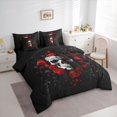 thumbnail image 2 of Manfei Halloween Victorian Damask Skull Rose Queen Bedding 7pcs, Gothic Floral Butterfly Bedding Comforter Set Queen, Black Red White,Black Reversible, 2 of 7
