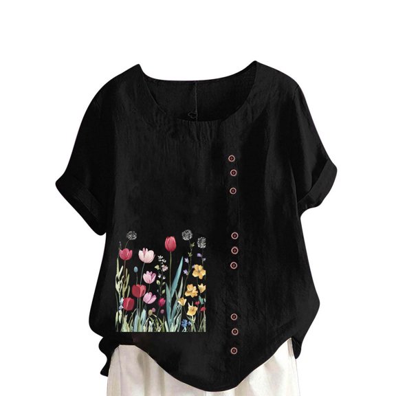 Cutuoiiu Women's Cozy Crewneck Loose Short Sleeve Summer Blouses Gifts