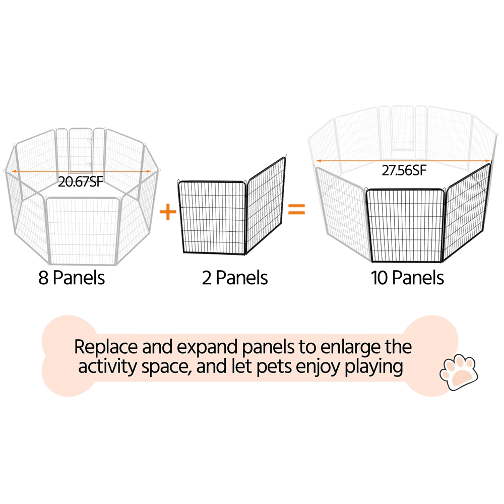 Alden Design 40"H Heavy Duty Black Iron Dog Playpen, 2 Panels