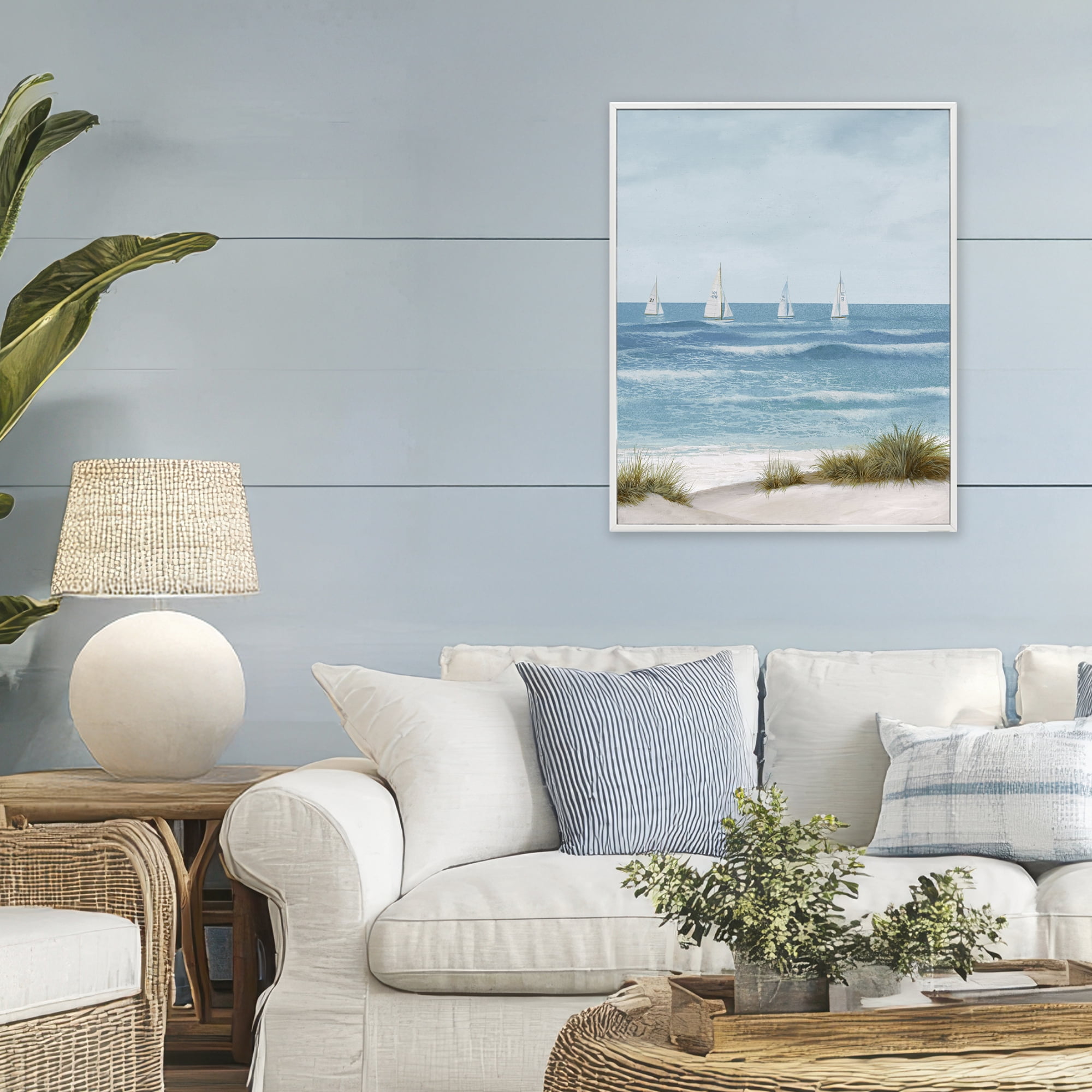 Stupell Industries Boats Sailing Away White Framed Giclee Art, design by Lorenzo Collective