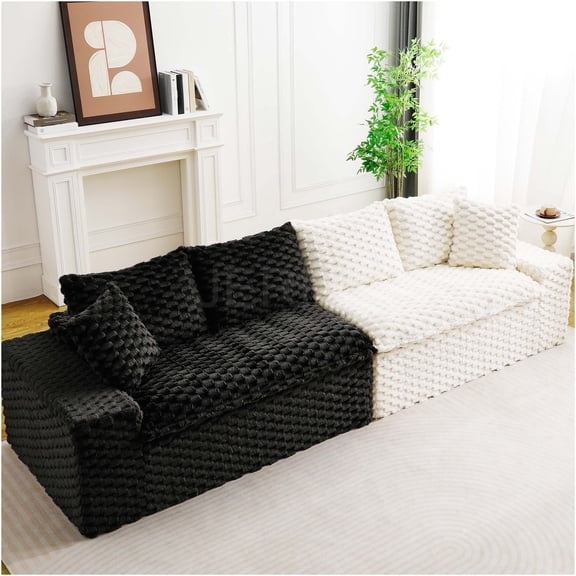 JERFIT Modular Velvet Sofa Set, 4-Seat Sectional Couch with Pillows for Living Room, Flexible Arrangement in White and Black