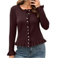 thumbnail image 3 of Aboser Womens Ruffled Peplum Cardigan Sweaters Button Up Crew Neck Sweater Tops Trendy Long Sleeve Cropped Sweaters Cozy Soft Knit Tops, 3 of 9