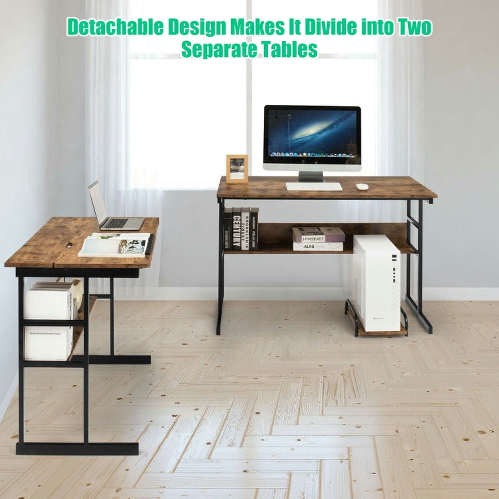 Demi Bonn L-Shaped Computer Desk with Tiltable Tabletop, Small Home Office Desk Study Writing Table, Rustic Brown