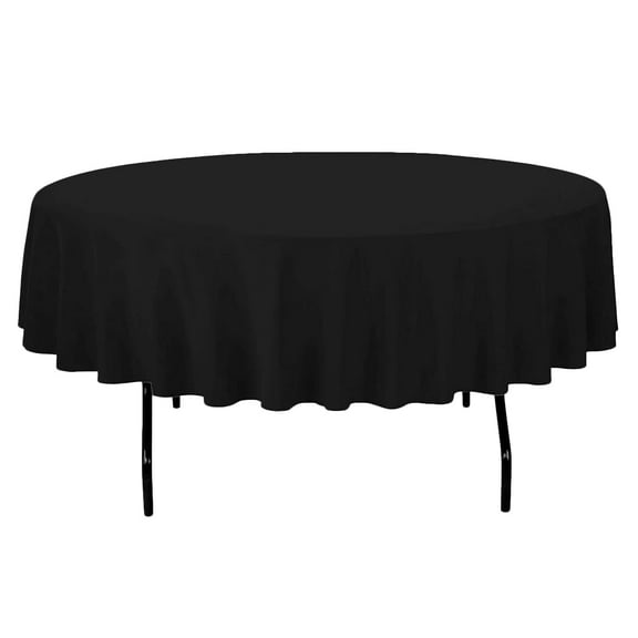 Leading Linens 90 Inch Round Black Polyester Tablecloth - Stain & Wrinkle Resistant Washable Dining Table Cover for Wedding Reception Banquet Party Event