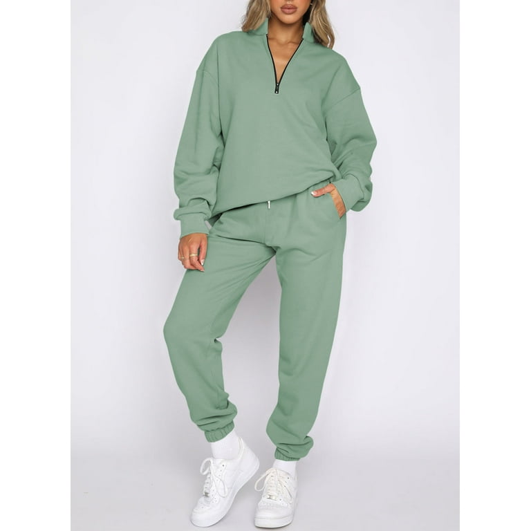 Aleumdr Womens 2 Piece Outfits Sweatsuit Oversized Half Zip Pullover Long Sleeve Sweatshirt Jogger Pants Set with Pockets Green S Shop Black Friday Deals for 2024 Walmart