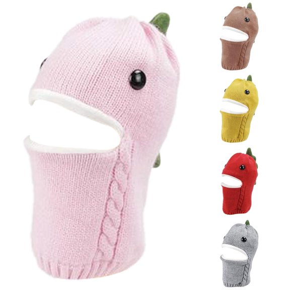 Oiyii Toddler Boys Dinosaur‑Sculpted Balaclava Solid Knit Caps Skiing Beanie Fall Winter Cap, Pink