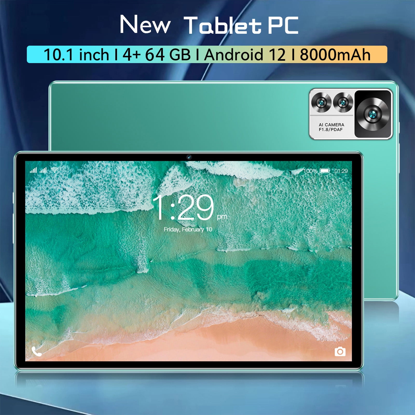 Tablets for Adults, Hwkond High-end Android 12 Tablet 10.1” Tablet, 4GB RAM + 64GB ROM, Resolution 1280x1080, 5+13MP, Processor:ARM + DSP, Bluetooth, WIFI, SIM, 8000 mAh,Green