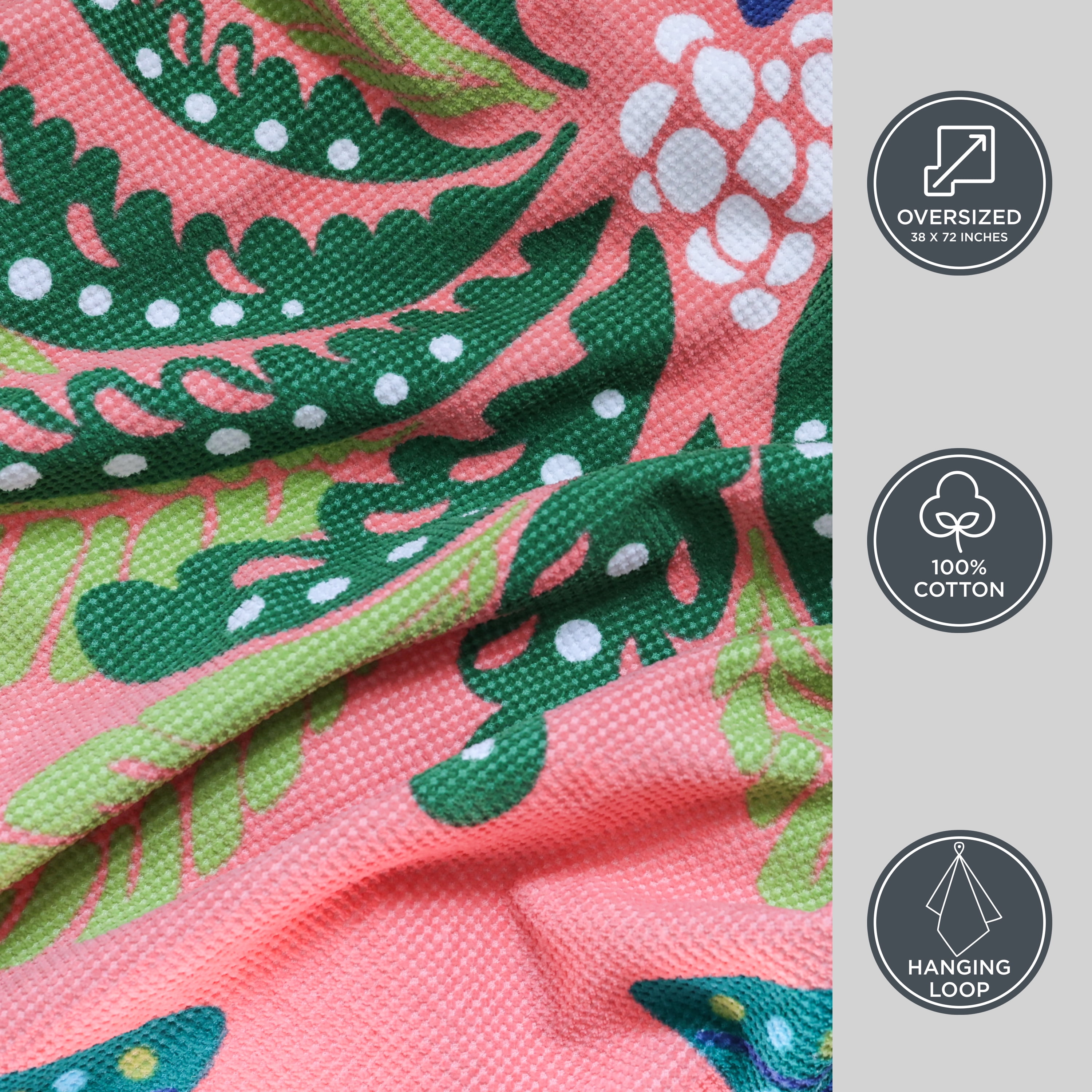 Better Homes & Gardens Oversized Printed Palm Tree 100% Cotton Velour Beach Towel, 38” x 72"
