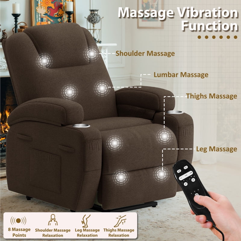 Lacoo Power Lift Recliner Chair with Massage Ergonomic Chair for Elderly with Infinite Position Side Pocket, Linen Brown