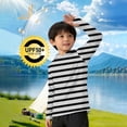 thumbnail image 2 of Falkdiz Long Sleeve Coat for Boys Sun Protection UPF 50+ Striped Lightweight Pullover Outdoor Summer Casual Graphic Boys Shirts Travel,Black,Size: 150, 2 of 7
