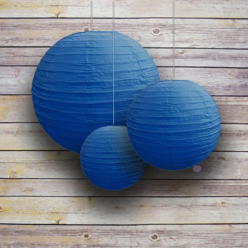 A Liittle Tree 12 x 12 Navy Blue Round Paper Lantern with Wire Ribbing Value Pack