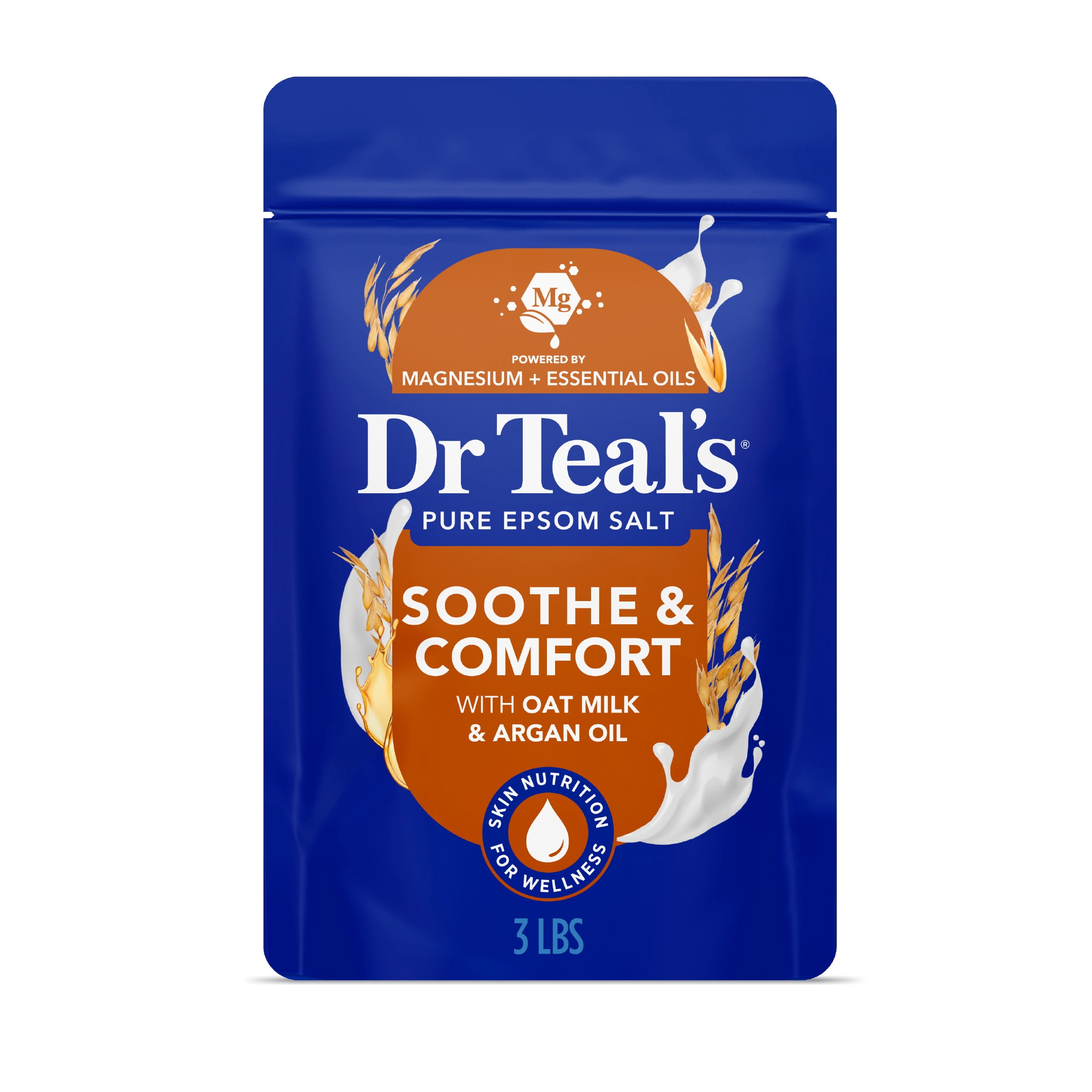 (4 pack) Dr Teal's Epsom Salt Magnesium Soak, Soothe & Comfort with Oat Milk & Argan Oil, 3 lbs