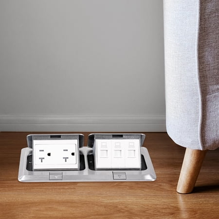 Dual Pop Up Floor Outlet Box with Sockets and LAN, 20 Amp , 3 x LAN 2 x 20A