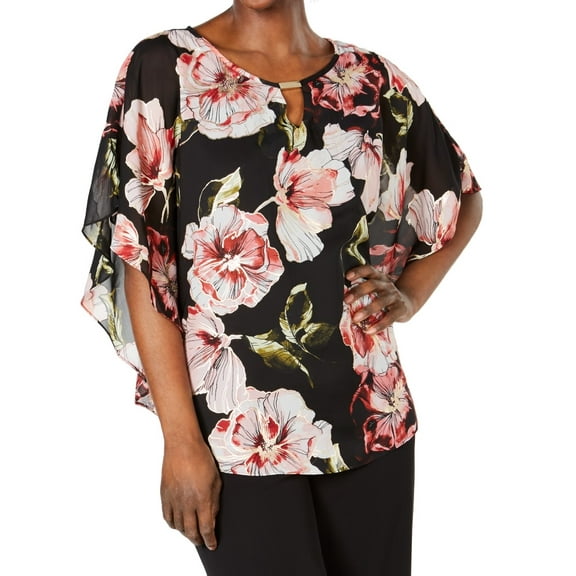 JM Collection Metallic Floral Keyhole Top Deep Black Foil Floral S