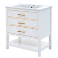 thumbnail image 2 of Yesfashion 30 Inch Bathroom Vanity,Bathroom Cabinet with Top Sink,2 Drawers,Open Storage Space,Gold Handles,Freestanding Single Sink Bathroom Vanity Cabinet, 2 of 10