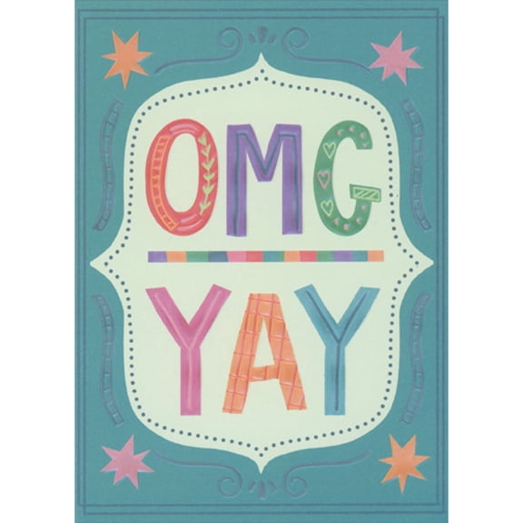 RSVP Colorful OMG YAY Embossed Text Inside Blue Border Congratulations Bridal Shower Card