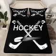 thumbnail image 2 of Homewish Hockey Black White King 4-Piece Reversible Boys Kids Ball Sport Lover Sheet Set, 2 of 7